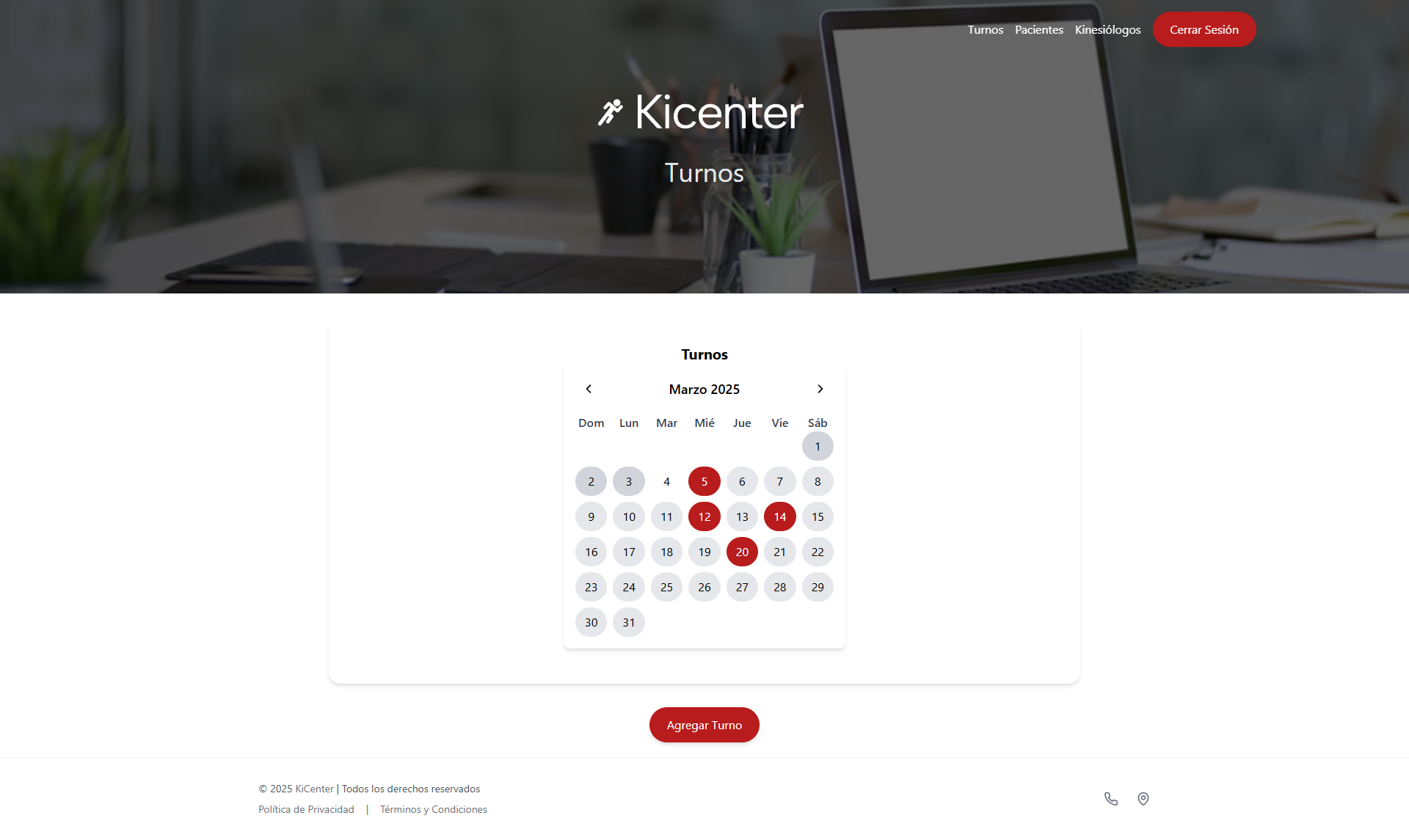 Página de administracion de turnos