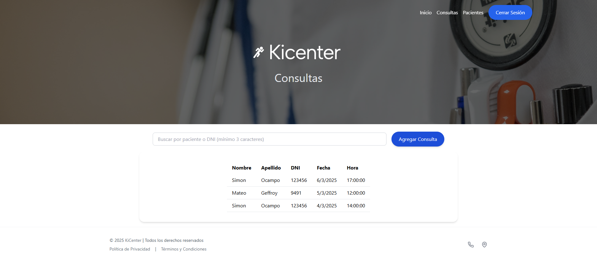 Página de consultas